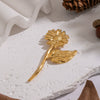 Wholesale Stainless Steel 18K Real Gold Electroplated Pastoral Style Flower Pattern Brooch Jewelry For Women