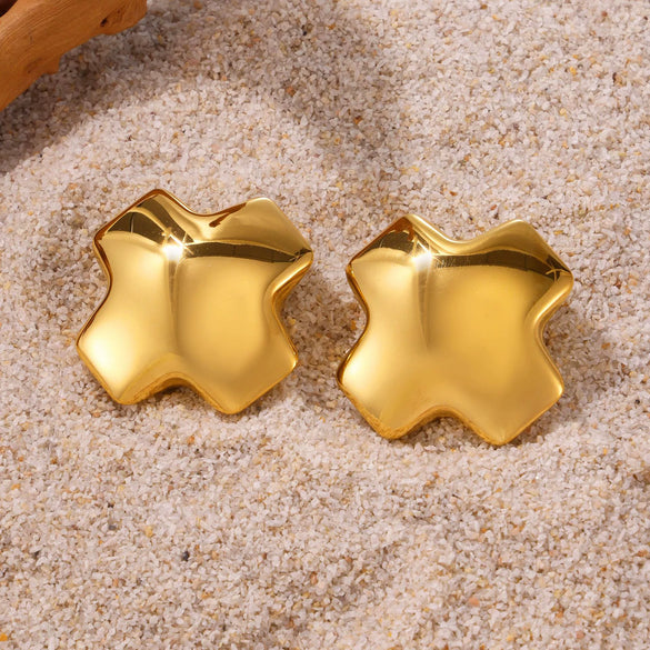 Wholesale 316L Stainless Steel 18K Real Gold Plated Irregular Geometric Three Dimensional Women's Earrings