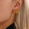 Wholesale Stainless Steel 18K Real Gold Plated Three Layer C Shaped And U Shaped Geometric Light Luxury Earrings With Electroplating For Women