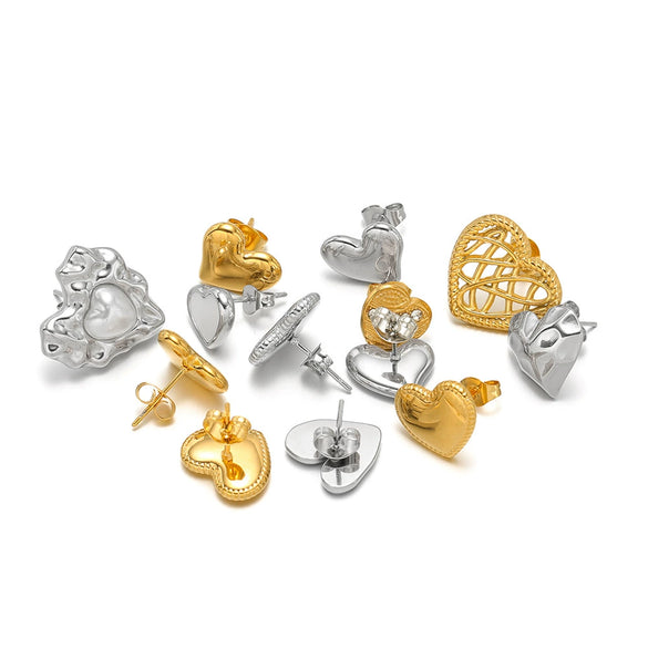 Wholesale Stainless Steel 18K Vacuum Plated Heart Embossed Love Earrings