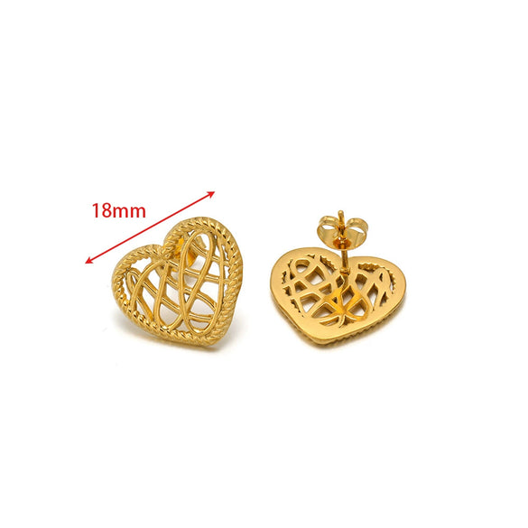 Wholesale Stainless Steel 18K Vacuum Plated Heart Embossed Love Earrings