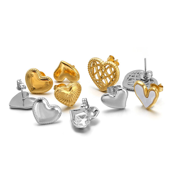 Wholesale Stainless Steel 18K Vacuum Plated Heart Embossed Love Earrings