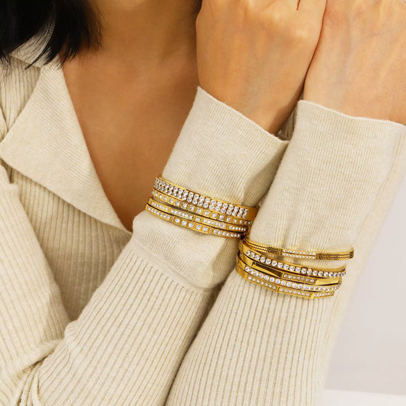 Wholesale Stainless Steel 18K Vacuum Plated In Furnace Bracelet Inlaid With Zircons In Ins Style