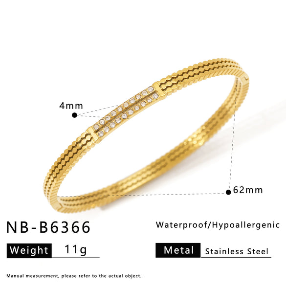 Wholesale Stainless Steel 18K Vacuum Plated In Furnace Bracelet Inlaid With Zircons In Ins Style