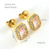 Wholesale Stainless Steel 18K Zircon Inlay Square Diamond Earrings Geometric Design