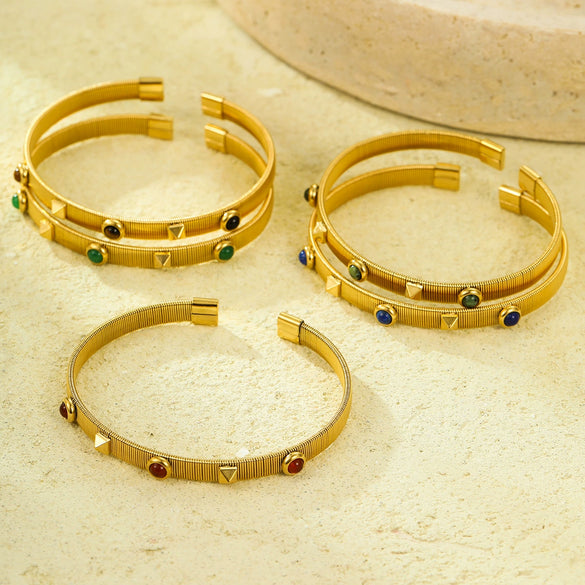 Wholesale Stainless Steel 18K Zircon Opening Adjustable Colorfree Bracelet French Retro Court Style Light Luxury Electroplated