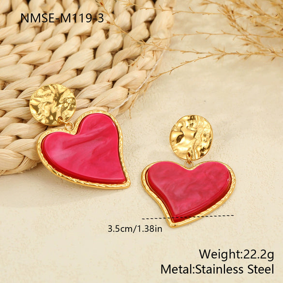 Wholesale Stainless Steel 18 Karat Electroplated Heart Shape Leopard Print Earrings For Women
