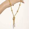 Wholesale Stainless Steel Knot Steel Ball Long Clavicle Necklace With Full Diamond Woolen Chain Pvd Electroplated Geometric Style