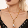 Wholesale Stainless Steel Knot Steel Ball Long Clavicle Necklace With Full Diamond Woolen Chain Pvd Electroplated Geometric Style