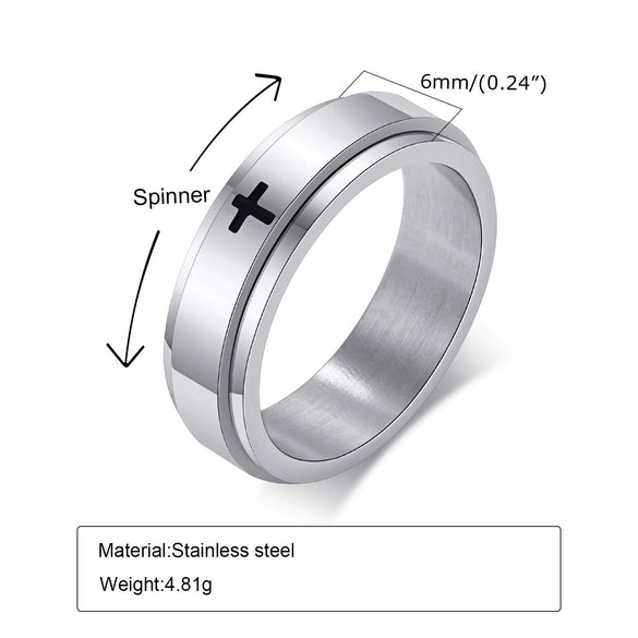 Wholesale Stainless Steel Laser Corrosion Cross Rotatable Ring For Men With Electroplating Treatment Religious Totem Style