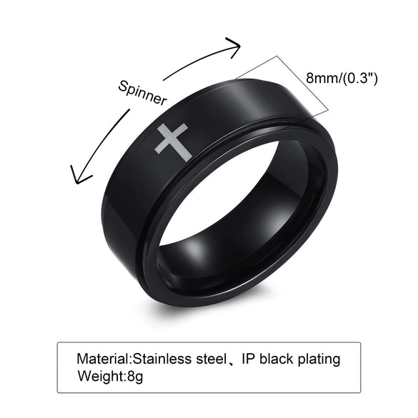 Wholesale Stainless Steel Laser Corrosion Cross Rotatable Ring For Men With Electroplating Treatment Religious Totem Style