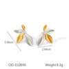 Wholesale Stainless Steel Leaf Earrings Real Goldplated Vacuum Plated Light Luxury Style