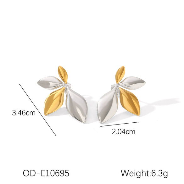 Wholesale Stainless Steel Leaf Earrings Real Goldplated Vacuum Plated Light Luxury Style