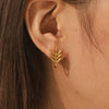 Wholesale Stainless Steel Leaf Earrings Real Goldplated Vacuum Plated Light Luxury Style