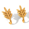 Wholesale Stainless Steel Leaf Earrings Real Goldplated Vacuum Plated Light Luxury Style