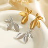 Wholesale Stainless Steel Leaf Flower Electroplated Asymmetric Earrings For Women Retro Simple Style