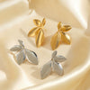Wholesale Stainless Steel Leaf Flower Electroplated Asymmetric Earrings For Women Retro Simple Style