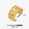 Wholesale Stainless Steel Leaf Hip Hop Opening Adjustable Gold Plated Ring For Women