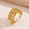 Wholesale Stainless Steel Leaf Hip Hop Opening Adjustable Gold Plated Ring For Women