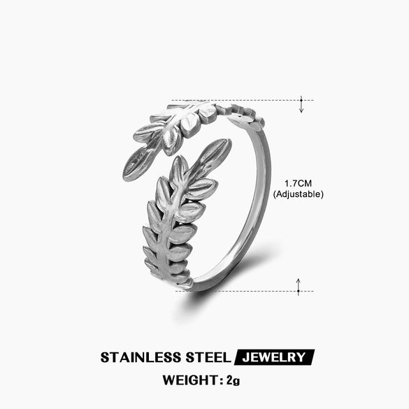 Wholesale Stainless Steel Leaf Ring Electroplated For Women Plant Flowers Style