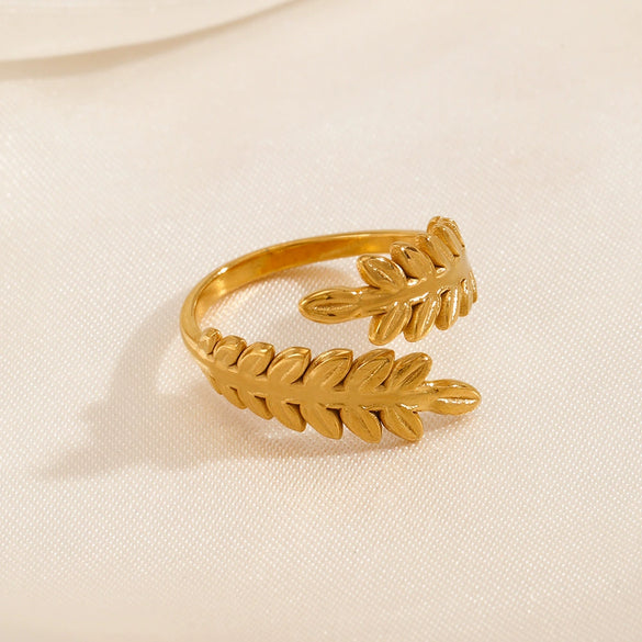 Wholesale Stainless Steel Leaf Ring Electroplated For Women Plant Flowers Style