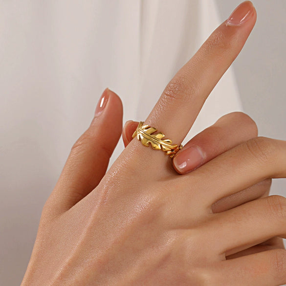 Wholesale Stainless Steel Leaf Ring For Women Ins Style Hiphop Nonfading Opening Adjustment Electroplated
