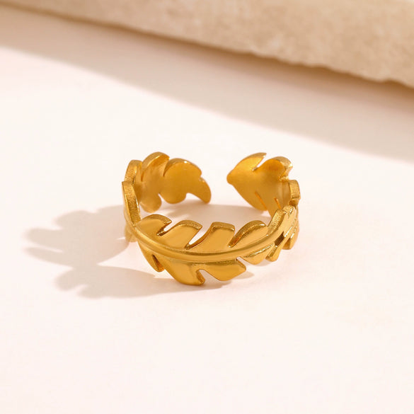 Wholesale Stainless Steel Leaf Ring For Women Ins Style Hiphop Nonfading Opening Adjustment Electroplated