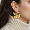 Wholesale Stainless Steel Leafshaped Women's Earrings With Pvd Furnace Vacuum Real Gold Plating