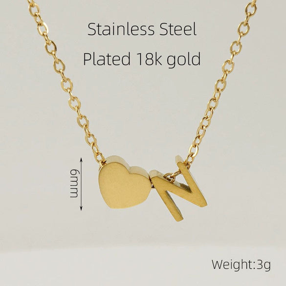 Wholesale Stainless Steel Letter And Heart Pendant Necklace With Electroplating And Cross Chain Design Unisex