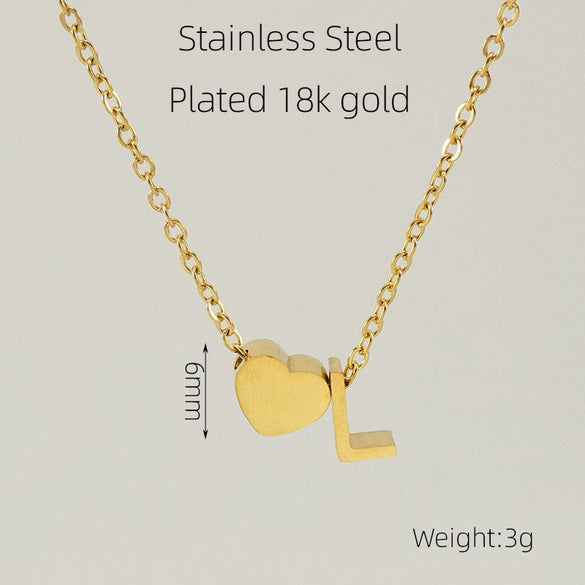 Wholesale Stainless Steel Letter And Heart Pendant Necklace With Electroplating And Cross Chain Design Unisex