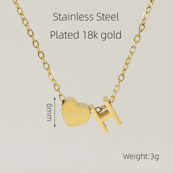 Wholesale Stainless Steel Letter And Heart Pendant Necklace With Electroplating And Cross Chain Design Unisex