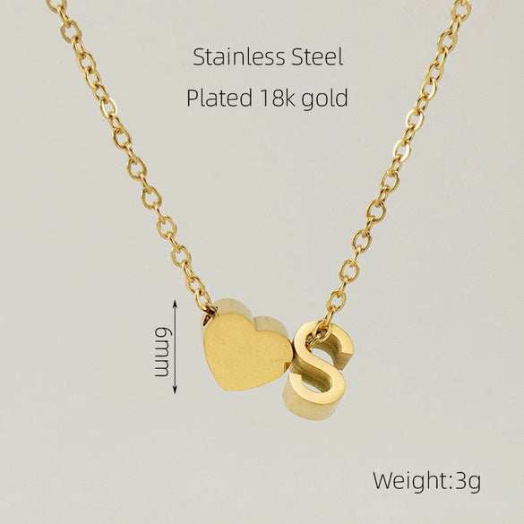 Wholesale Stainless Steel Letter And Heart Pendant Necklace With Electroplating And Cross Chain Design Unisex