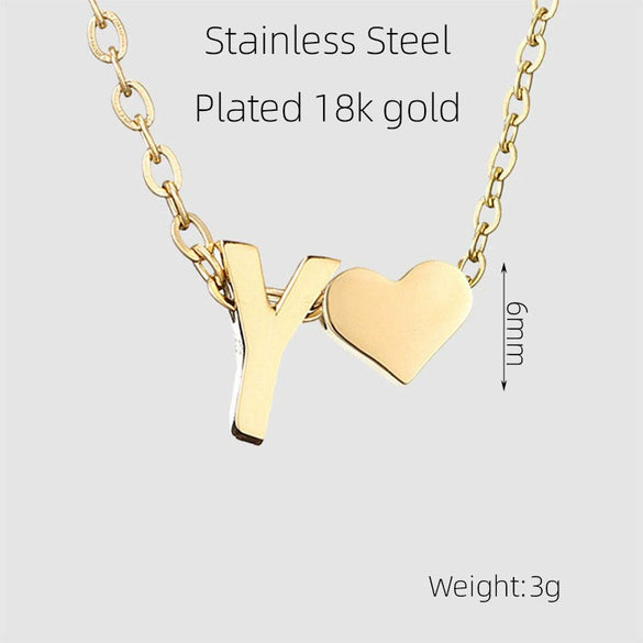 Wholesale Stainless Steel Letter And Heart Pendant Necklace With Electroplating And Cross Chain Design Unisex