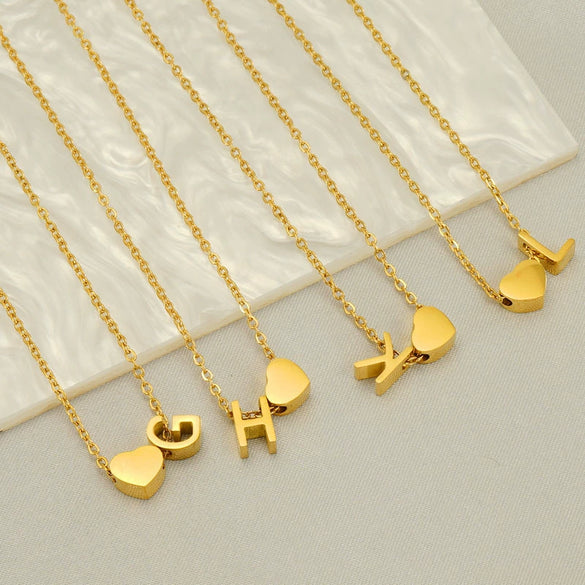 Wholesale Stainless Steel Letter And Heart Pendant Necklace With Electroplating And Cross Chain Design Unisex
