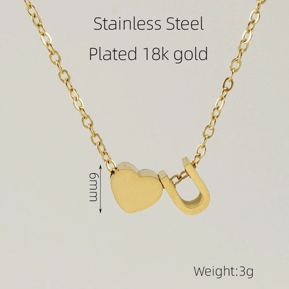 Wholesale Stainless Steel Letter And Heart Pendant Necklace With Electroplating And Cross Chain Design Unisex