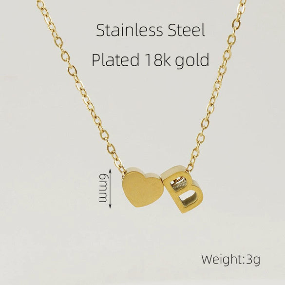 Wholesale Stainless Steel Letter And Heart Pendant Necklace With Electroplating And Cross Chain Design Unisex