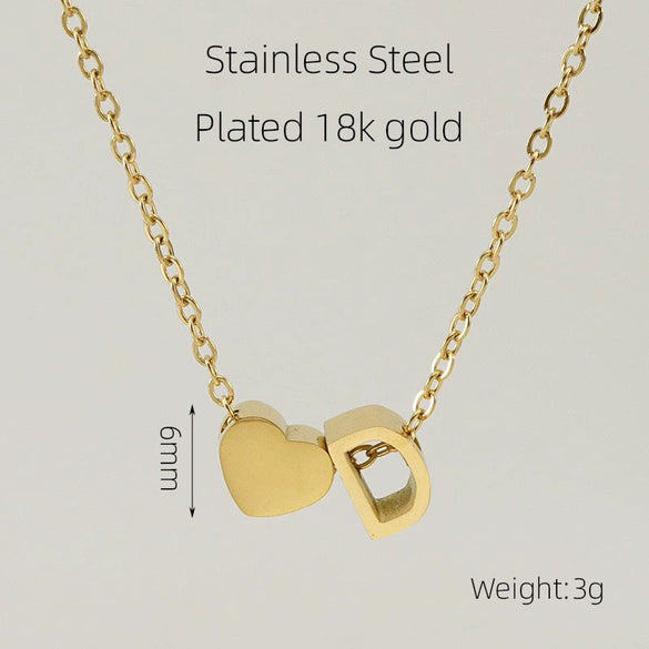 Wholesale Stainless Steel Letter And Heart Pendant Necklace With Electroplating And Cross Chain Design Unisex
