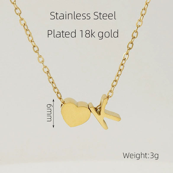 Wholesale Stainless Steel Letter And Heart Pendant Necklace With Electroplating And Cross Chain Design Unisex