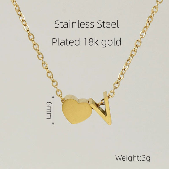 Wholesale Stainless Steel Letter And Heart Pendant Necklace With Electroplating And Cross Chain Design Unisex