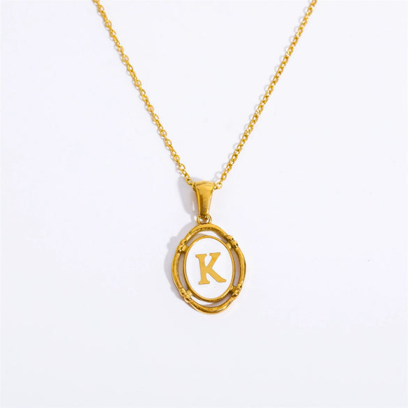 Wholesale Stainless Steel Letter Oval Pendant Necklace With Dripping Oil Treatment For Women