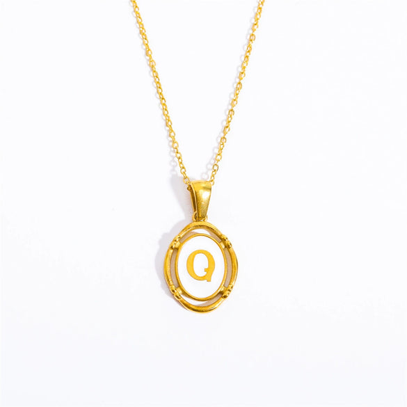 Wholesale Stainless Steel Letter Oval Pendant Necklace With Dripping Oil Treatment For Women