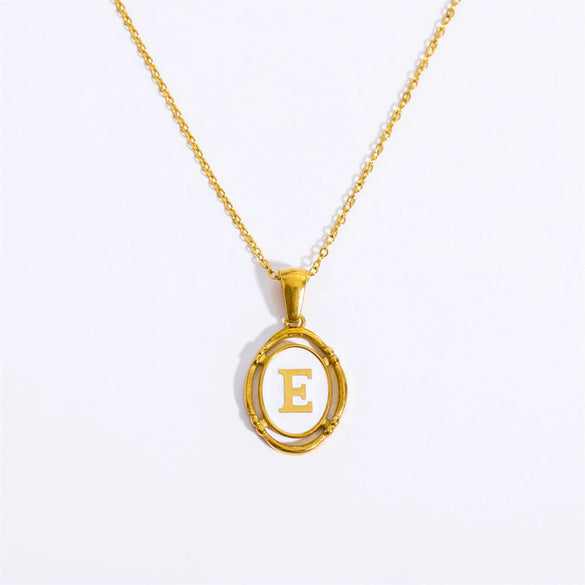 Wholesale Stainless Steel Letter Oval Pendant Necklace With Dripping Oil Treatment For Women