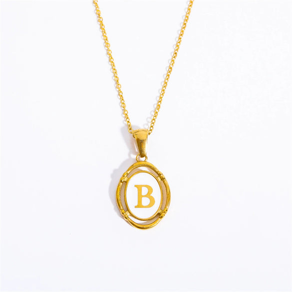 Wholesale Stainless Steel Letter Oval Pendant Necklace With Dripping Oil Treatment For Women