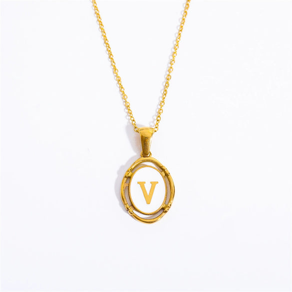 Wholesale Stainless Steel Letter Oval Pendant Necklace With Dripping Oil Treatment For Women