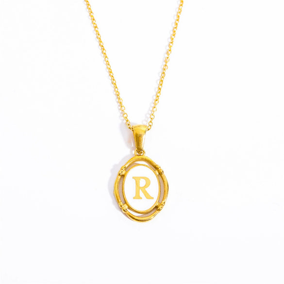 Wholesale Stainless Steel Letter Oval Pendant Necklace With Dripping Oil Treatment For Women