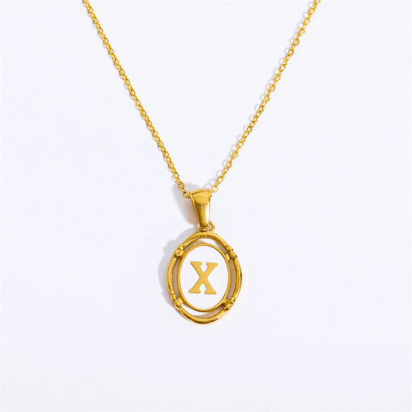 Wholesale Stainless Steel Letter Oval Pendant Necklace With Dripping Oil Treatment For Women