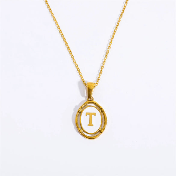 Wholesale Stainless Steel Letter Oval Pendant Necklace With Dripping Oil Treatment For Women