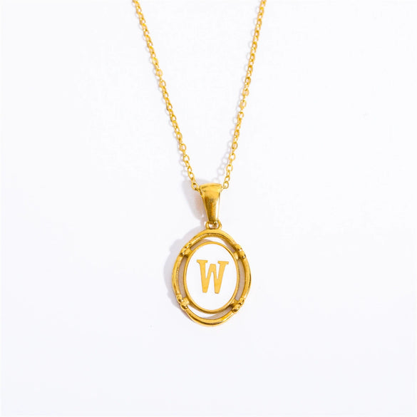 Wholesale Stainless Steel Letter Oval Pendant Necklace With Dripping Oil Treatment For Women