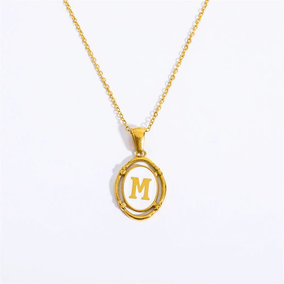 Wholesale Stainless Steel Letter Oval Pendant Necklace With Dripping Oil Treatment For Women