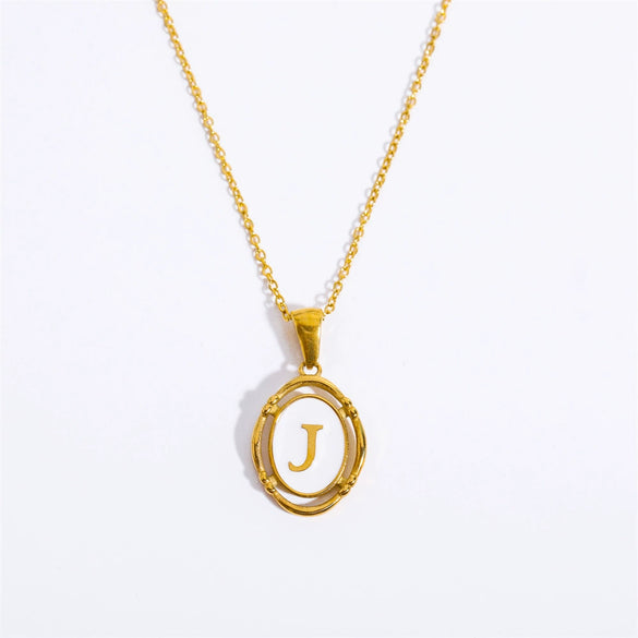 Wholesale Stainless Steel Letter Oval Pendant Necklace With Dripping Oil Treatment For Women